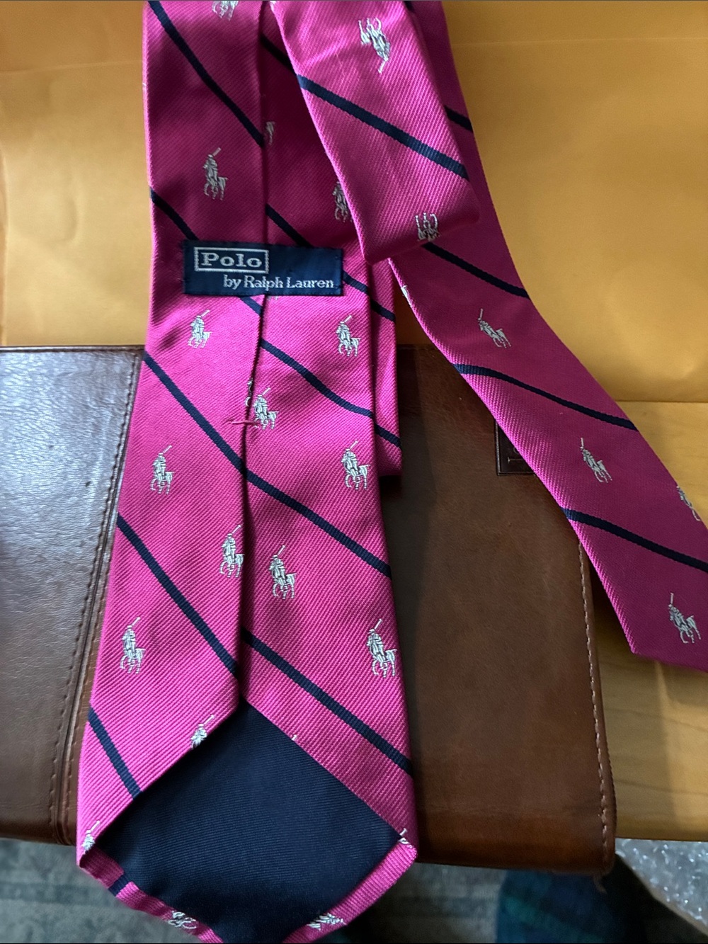 Polo by Ralph Lauren Fuchsia Stripe Silk Tie with Navy Accents